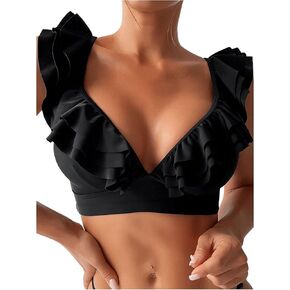 Floerns Women's Swimwear Ruffle Trim Bikini Top Bathing Suit Bikini Bralette