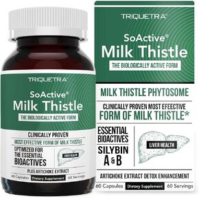 Soactive® Milk Thistle: 10x أكثر فعالية من الحليب Phytosome ، محسن لـ Silybin A & B Plus Bilear® Archoke Extract & Pile Enhancer - دعم الكبد | 60 حصص