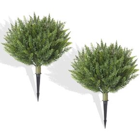 Set of 2 Artificial Cypress Topiary Outdoor Plants with Metal Spike 20", UV Resistant Faux Cedar Shrubs, Fake Shrubs Plants for Front Porch,Garden, Yard, Porch, Patio Decor