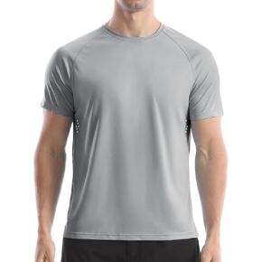 Men's UPF 50+ Swim Shirts, Sun Protection Short Sleeve Rash Guard, Quick Dry T-Shirt for Fishing and Surfing