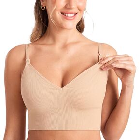 MOMANDA Ribbed Nursing Bras Women's Longline Sleep Breastfeeding Support Seamless Maternity Sports Bra V Neck Wireless