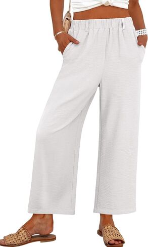 ANRABESS Wide Leg Pants for Women Summer Elastic Waist 2025 Casual Beach Vacation Cropped Palazzo Pants Trousers with Pocket in Kuwait