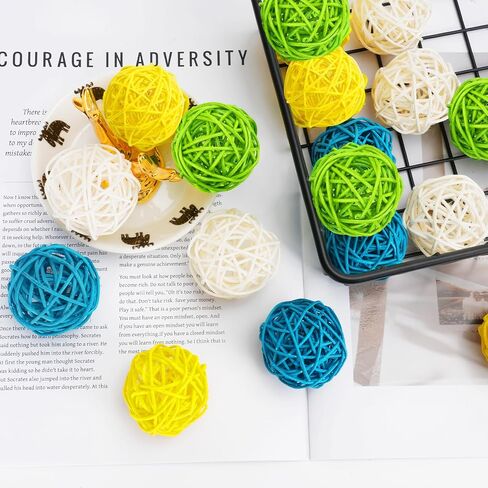 24PCS Yellow Blue Green Rattan Balls Wicker Balls Decorative Balls for Bowl Centerpieces, 2 Inch Twig Spheres Vase Fillers Home Wedding Party Decor in Saudi Arabia