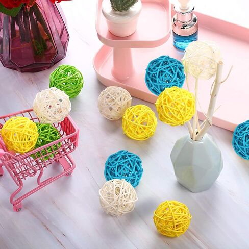 24PCS Yellow Blue Green Rattan Balls Wicker Balls Decorative Balls for Bowl Centerpieces, 2 Inch Twig Spheres Vase Fillers Home Wedding Party Decor in Saudi Arabia