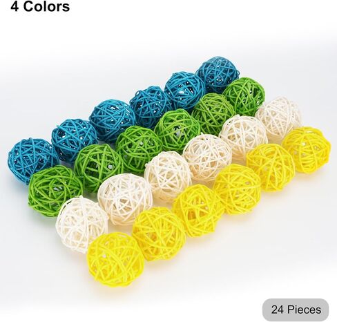 24PCS Yellow Blue Green Rattan Balls Wicker Balls Decorative Balls for Bowl Centerpieces, 2 Inch Twig Spheres Vase Fillers Home Wedding Party Decor in Saudi Arabia