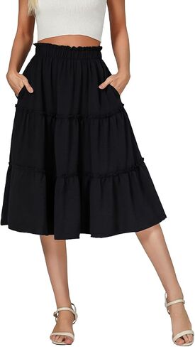 Berydress Midi Skirt for Women with Pockets 2025 High Waist A Line Casual Summer Boho Flowy Tiered Ruffle Beach Skirts in Kuwait