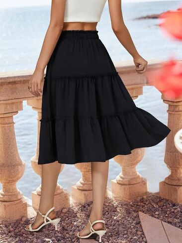 Berydress Midi Skirt for Women with Pockets 2025 High Waist A Line Casual Summer Boho Flowy Tiered Ruffle Beach Skirts in Kuwait