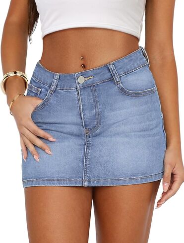 IWD Denim Mini Skirt Women Casual Stretch Jean Skirt Zip Fly Low Waisted Denim Skort with Pockets in Saudi Arabia