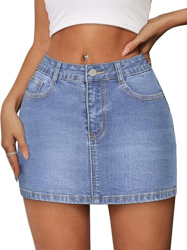 IWD Denim Mini Skirt Women Casual Stretch Jean Skirt Zip Fly Low Waisted Denim Skort with Pockets in Saudi Arabia