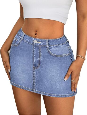 IWD Denim Mini Skirt Women Casual Stretch Jean Skirt Zip Fly Low Waisted Denim Skort with Pockets in Saudi Arabia