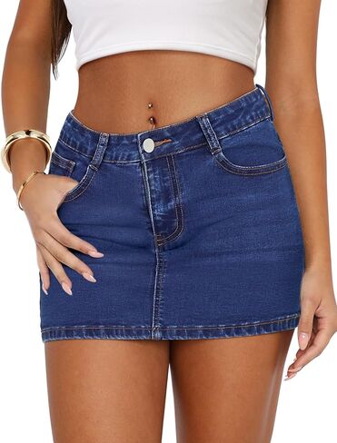 IWD Denim Mini Skirt Women Casual Stretch Jean Skirt Zip Fly Low Waisted Denim Skort with Pockets in Saudi Arabia
