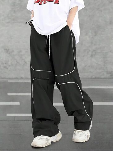 Zaful Mens Baggy Pants Y2K تباين الأنابيب الرباطية سروال سروال للجنسين سراويل شحن كبيرة الحجم للرجال مع جيوب in Kuwait