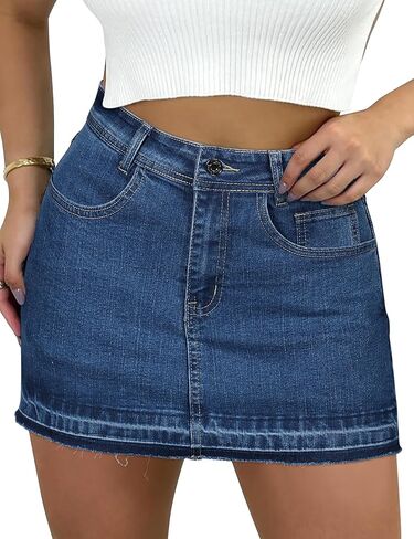 Denim Skort for Women High Wasited Mini Denim Skirt Stretch Summer Jean Skirt with Pockets in Saudi Arabia