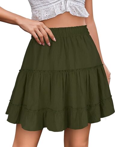 التنانير الصيفية للنساء 2025 العطلات القطن كشكش مرنة الخصر A-LINE تنورة قصيرة غير رسمية in Kuwait