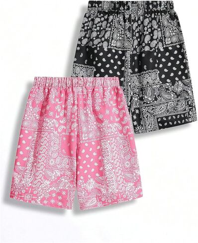 GORGLITTER Boy's 2 Piece Paisley Bandana Drippy Shorts Elastic Waist Boho Straight Leg Shorts in Saudi Arabia