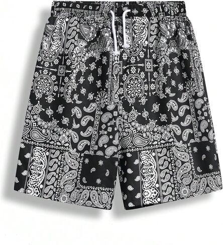 GORGLITTER Boy's 2 Piece Paisley Bandana Drippy Shorts Elastic Waist Boho Straight Leg Shorts in Saudi Arabia