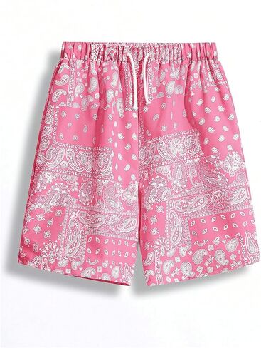 GORGLITTER Boy's 2 Piece Paisley Bandana Drippy Shorts Elastic Waist Boho Straight Leg Shorts in Saudi Arabia