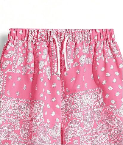 GORGLITTER Boy's 2 Piece Paisley Bandana Drippy Shorts Elastic Waist Boho Straight Leg Shorts in Saudi Arabia