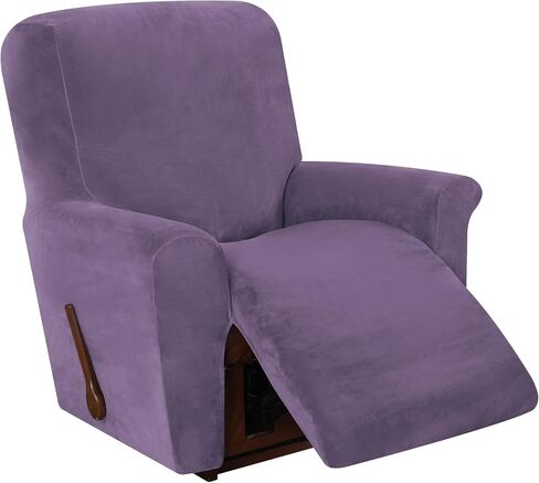 Stretch Recliner Chair Cover, 4-Pieces Recliner Slipcover Soft Velvet Recliner Covers Non Slip Furniture Protector with Pocket (Gray Purple) in Saudi Arabia