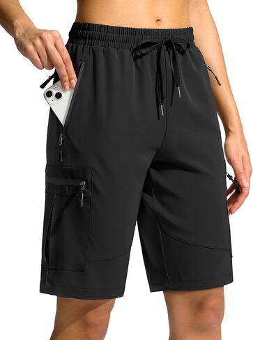 SANTINY Women's 10'' Lightweight Hiking Cargo Shorts with 5 Zipper Pockets Quick Dry Summer Long Travel Golf Shorts for Women in Saudi Arabia