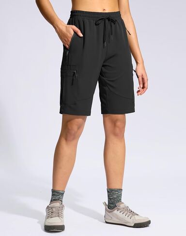 SANTINY Women's 10'' Lightweight Hiking Cargo Shorts with 5 Zipper Pockets Quick Dry Summer Long Travel Golf Shorts for Women in Saudi Arabia