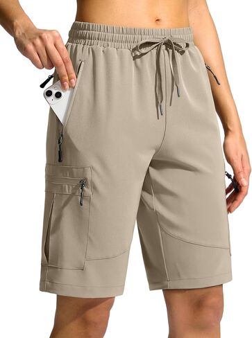 SANTINY Women's 10'' Lightweight Hiking Cargo Shorts with 5 Zipper Pockets Quick Dry Summer Long Travel Golf Shorts for Women in Saudi Arabia