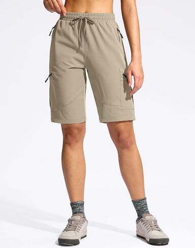 SANTINY Women's 10'' Lightweight Hiking Cargo Shorts with 5 Zipper Pockets Quick Dry Summer Long Travel Golf Shorts for Women in Saudi Arabia