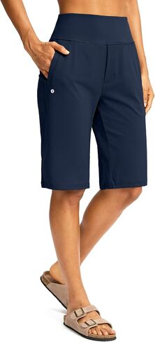 Santiny Womens 12 "شورت برمودا طول الركبة مع جيوب عالية محرقة مسطّحة مشيقة طويلة للنساء in Kuwait