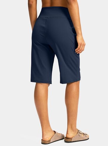 Santiny Womens 12 "شورت برمودا طول الركبة مع جيوب عالية محرقة مسطّحة مشيقة طويلة للنساء in Kuwait