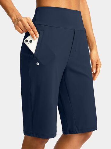 Santiny Womens 12 "شورت برمودا طول الركبة مع جيوب عالية محرقة مسطّحة مشيقة طويلة للنساء in Kuwait