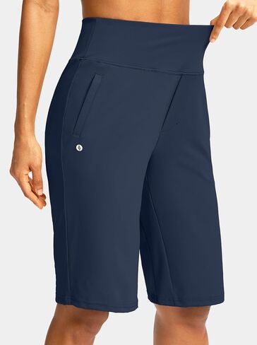 Santiny Womens 12 "شورت برمودا طول الركبة مع جيوب عالية محرقة مسطّحة مشيقة طويلة للنساء in Kuwait