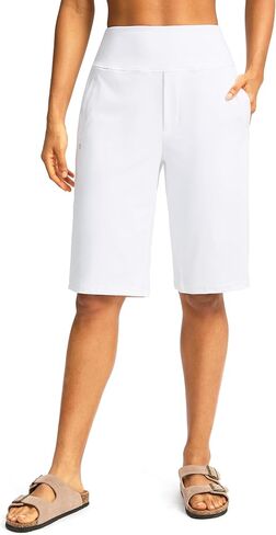 SANTINY Womens 12" Bermuda Shorts Knee Length with Pockets High Waisted Stretchy Casual Walking Long Shorts for Women in Saudi Arabia