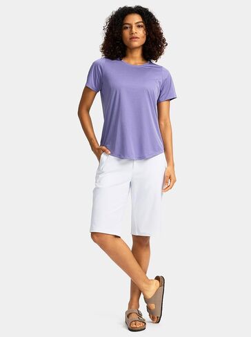 SANTINY Womens 12" Bermuda Shorts Knee Length with Pockets High Waisted Stretchy Casual Walking Long Shorts for Women in Saudi Arabia