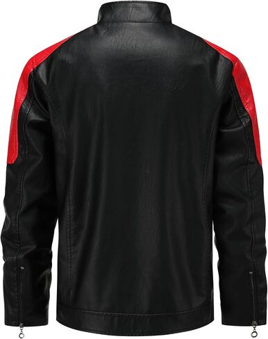Men's Stylish Color Blocking PU Leather Jacket, Multi Zipper Design Street Style Retro Classic Motor Jacket in Saudi Arabia