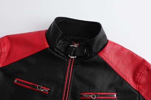 Men's Stylish Color Blocking PU Leather Jacket, Multi Zipper Design Street Style Retro Classic Motor Jacket in Saudi Arabia