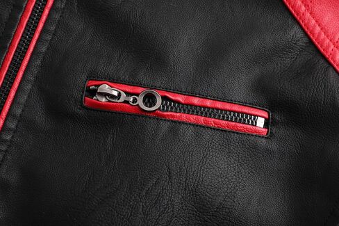 Men's Stylish Color Blocking PU Leather Jacket, Multi Zipper Design Street Style Retro Classic Motor Jacket in Saudi Arabia