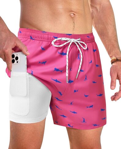 Swim Trunks Mens 5 Inch Inseam Compression Liner Short Men Bathing Suit Lined Swimming Shorts Men's Swim Suits in Saudi Arabia