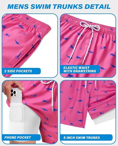 Swim Trunks Mens 5 Inch Inseam Compression Liner Short Men Bathing Suit Lined Swimming Shorts Men's Swim Suits in Saudi Arabia