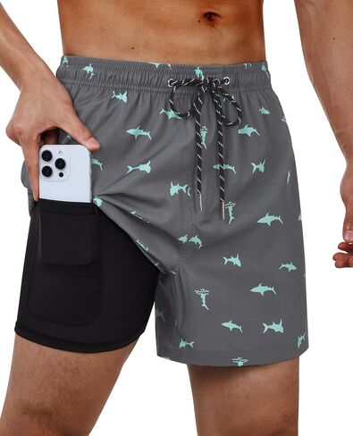 Swim Trunks Mens 5 Inch Inseam Compression Liner Short Men Bathing Suit Lined Swimming Shorts Men's Swim Suits in Saudi Arabia
