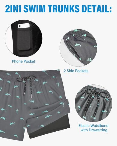 Swim Trunks Mens 5 Inch Inseam Compression Liner Short Men Bathing Suit Lined Swimming Shorts Men's Swim Suits in Saudi Arabia