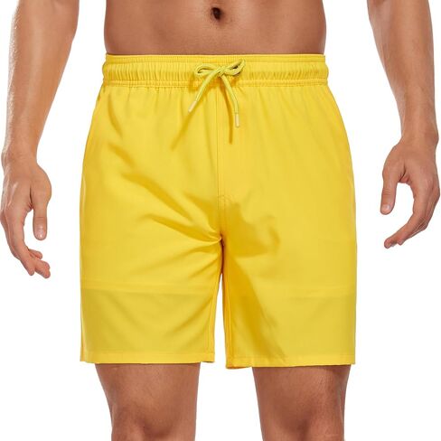 Mens Swim Trunks with Compression Liner 7 inch Inseam Bathing Suit Swim Shorts Men in Saudi Arabia