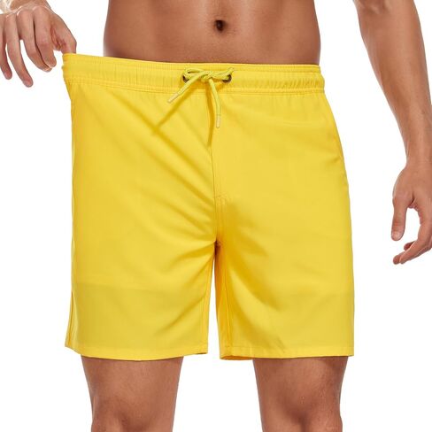 Mens Swim Trunks with Compression Liner 7 inch Inseam Bathing Suit Swim Shorts Men in Saudi Arabia