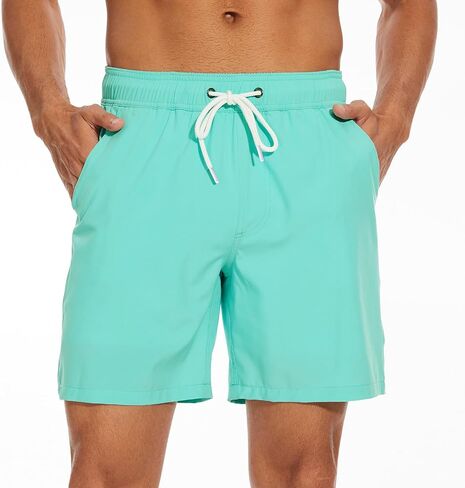 Mens Swim Trunks with Compression Liner 7 inch Inseam Bathing Suit Swim Shorts Men in Saudi Arabia