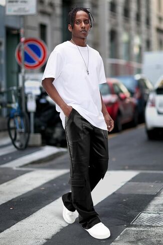 GINGTTO Mens Faux Leather Cargo Pants Flared Bell Bottoms with Pockets for Men 70s Party Pants in Kuwait