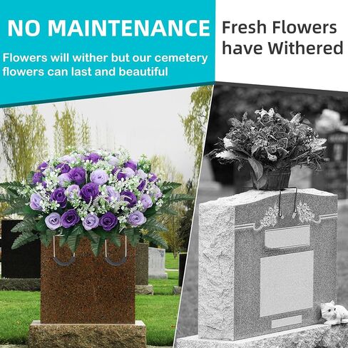 Headstone Flower Saddle,Large Artificial Cemetery Flowers for Grave,Cemetery Memorial Flowers for Outdoor Tombstone Decorations (Purple) in Saudi Arabia