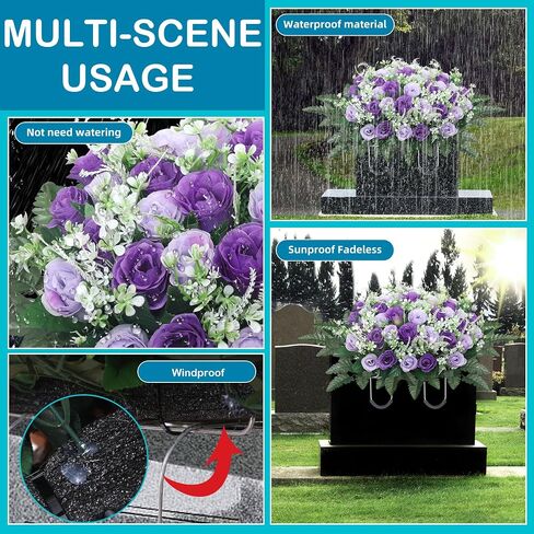Headstone Flower Saddle,Large Artificial Cemetery Flowers for Grave,Cemetery Memorial Flowers for Outdoor Tombstone Decorations (Purple) in Saudi Arabia