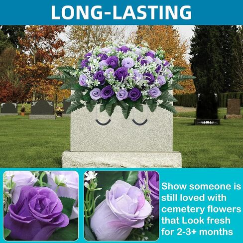 Headstone Flower Saddle,Large Artificial Cemetery Flowers for Grave,Cemetery Memorial Flowers for Outdoor Tombstone Decorations (Purple) in Saudi Arabia