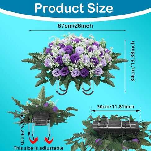 Headstone Flower Saddle,Large Artificial Cemetery Flowers for Grave,Cemetery Memorial Flowers for Outdoor Tombstone Decorations (Purple) in Saudi Arabia