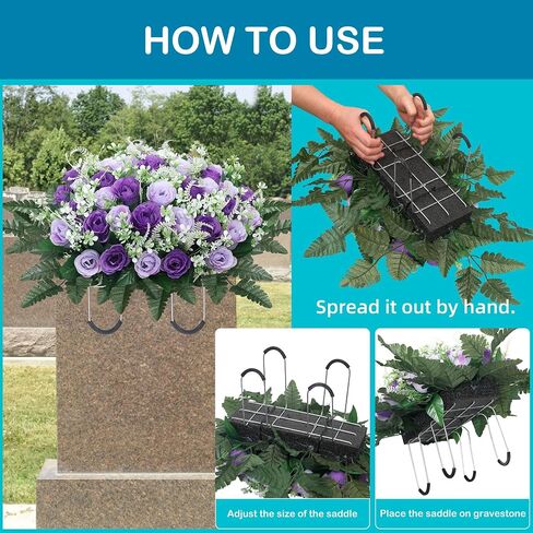Headstone Flower Saddle,Large Artificial Cemetery Flowers for Grave,Cemetery Memorial Flowers for Outdoor Tombstone Decorations (Purple) in Saudi Arabia