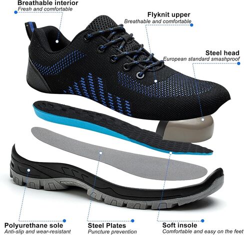 Steel Toe Shoes Comfortable Lightweight Work Safety Boots Puncture Proof Slip Resistant Indestructible Sneakers Construction Tennis Utility Shoes in Saudi Arabia